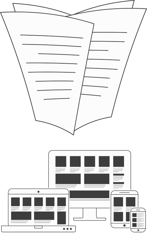 Magazindesign ist ein komplexer Prozess, der uns wirklich Spaß macht. Vom Start zum Ziel. Das Bild zeigt das Design des Magazins für Print und eine responsive Version für mobile Geräte.